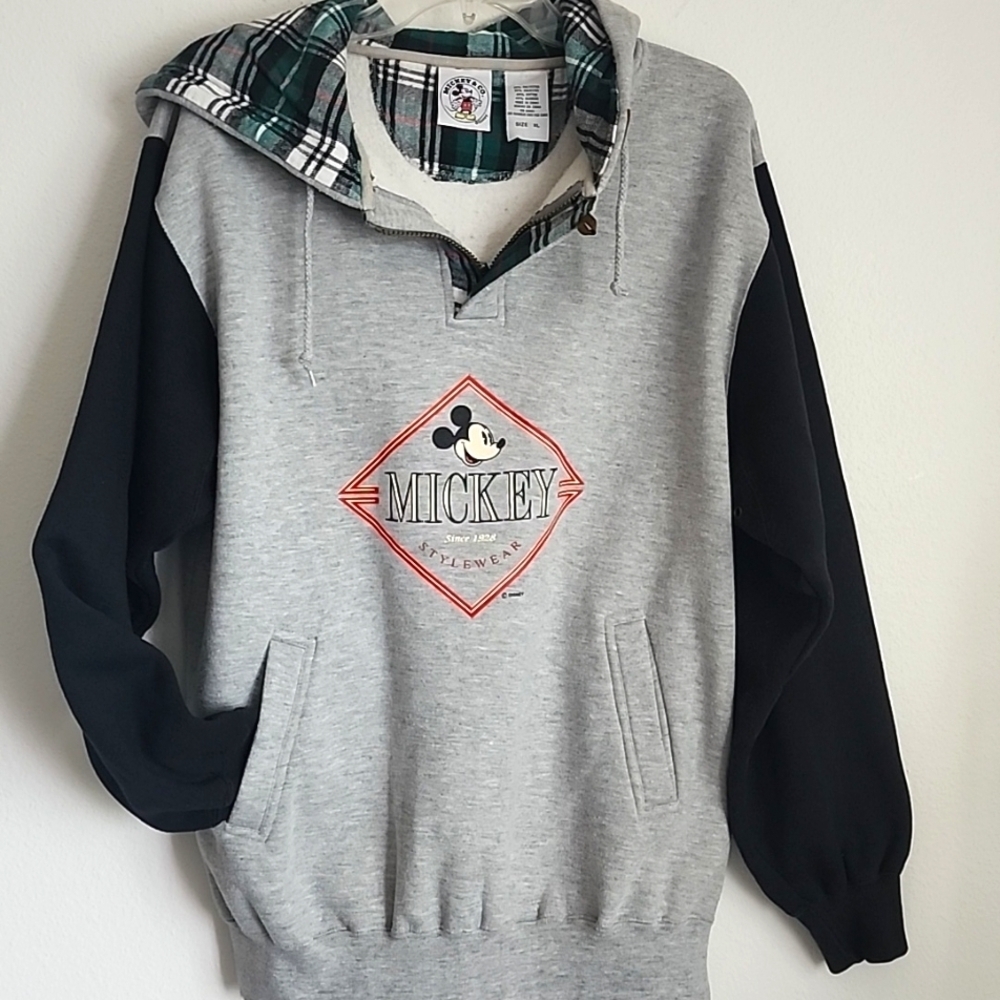 Mickey & Co Hooded 1/4 Zip Drawstring Long Sleeve Pullover Shirt Sz XL